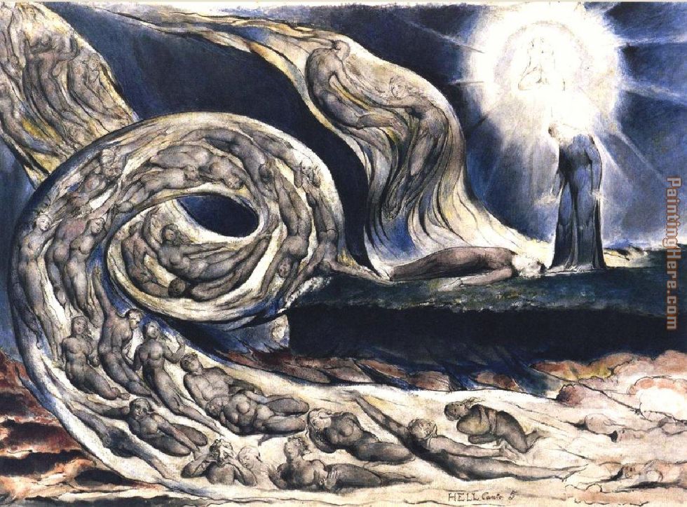 William Blake The Lovers' Whirlwind illustrates Hell in Canto V of Dante's Inferno